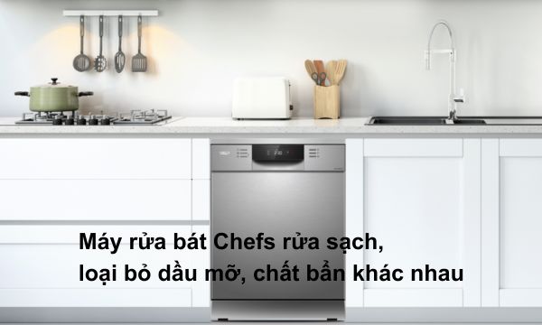 7 Lý do nên mua máy rửa bát Chefs cho gia đình 5 Máy rửa bát Chefs rửa sạch, loại bỏ dầu mỡ, chất bẩn khác nhau